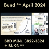BRD MiNr. 3822-3824 + Block 93 ** Neuausgaben Bund April 2024, postfrisch