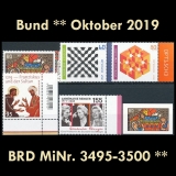 BRD MiNr. 3495-3500 ** Neuausgaben Bund Oktober 2019, postfr., inkl. Selbstkl.